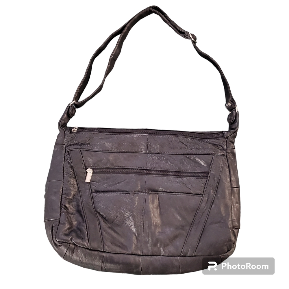 Vintage 100% Genuine Leather Multi-pocket 15"×11"x 4" Crossbody Bag Slingbag